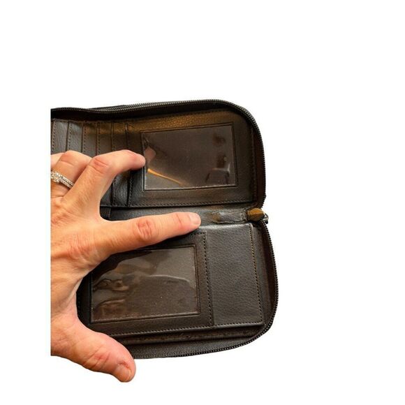 Genuine Leather Zip Wallet With Card Slots & ID Window For Men & Women - Picture 8 of 14